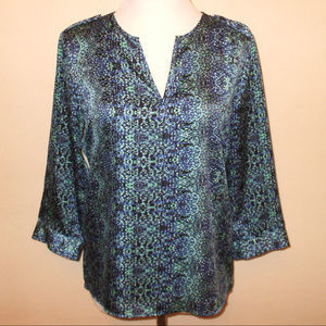 3/4 Sleeve Satin Paisley Blouse Shirt Top
